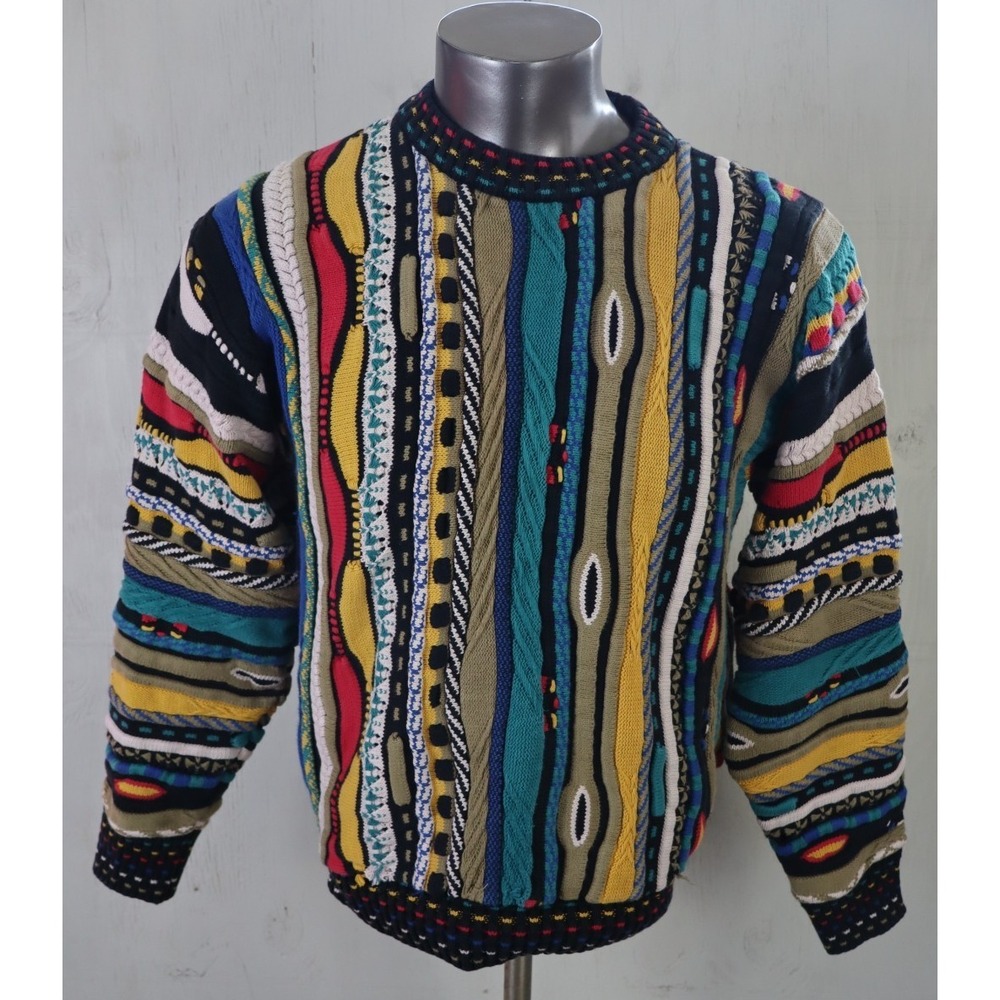 Vintage 90s Tosani 3D Cable Knit Sweater Mens Size M Dark Coogi Style Hip Hop